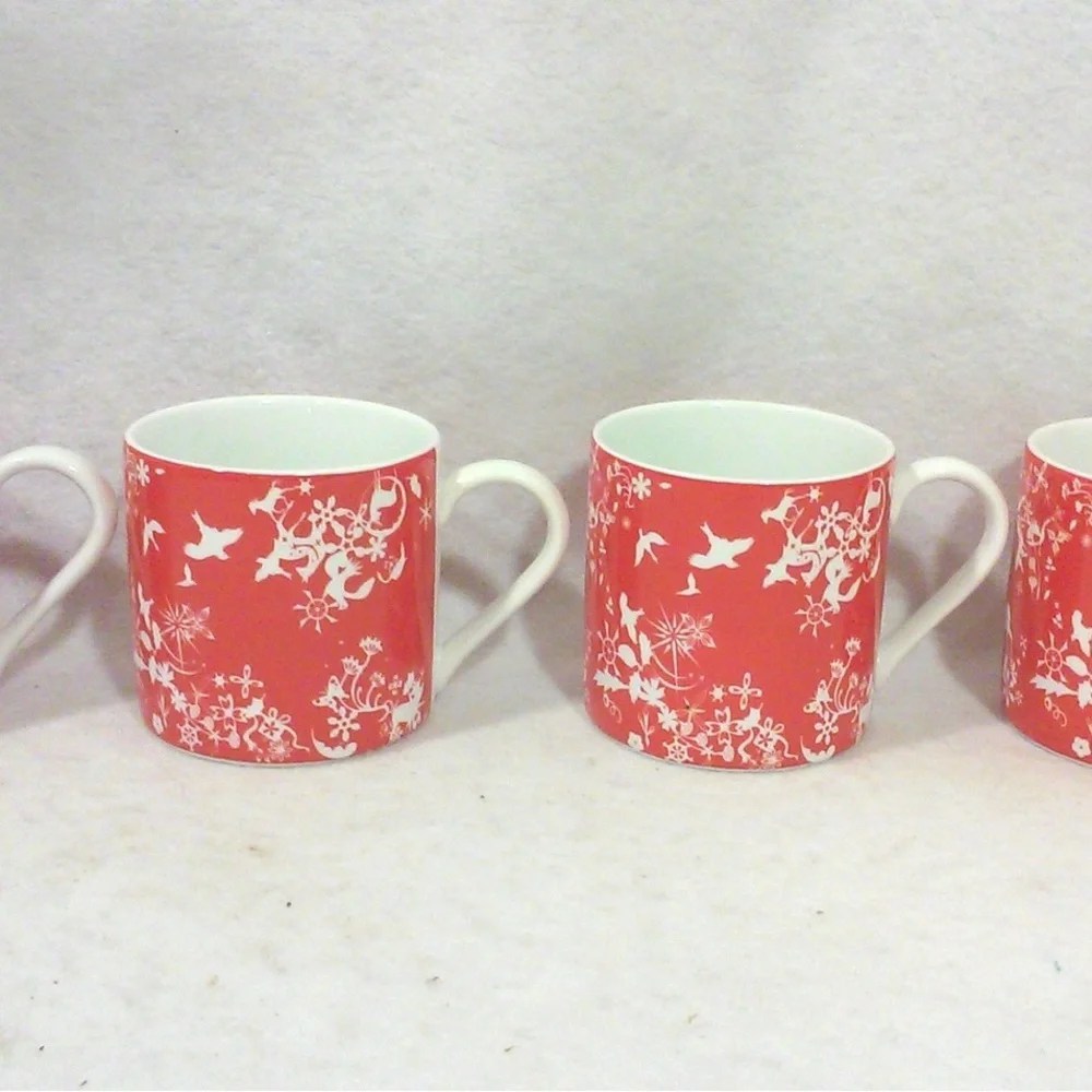 Vintage Tord Boontje Red Porcelain Coffee Mugs Set of Four